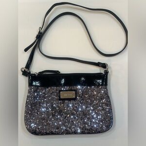 NINE WEST Silver Sequin Crossbody Bag Backside is black patent leather. 9” x 6”